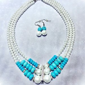 Zest Stone Like Pearl Necklace and Earring Set